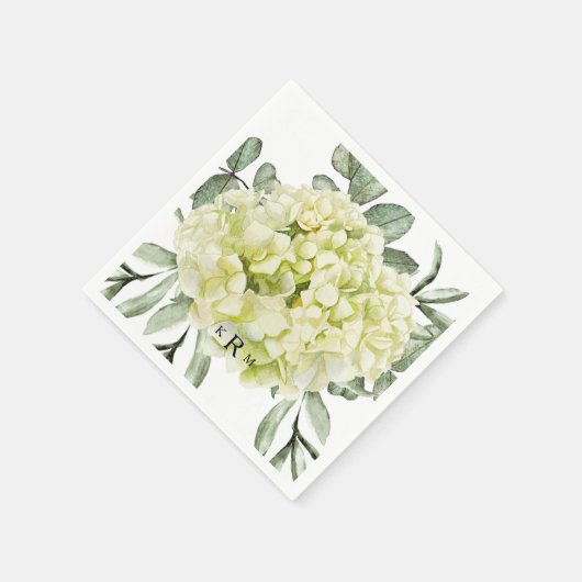 Single Hydrangea Black Monogram Cocktail Serviette (Ecke)