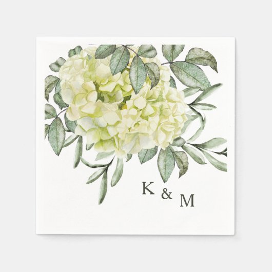 Single Hydrangea Foliage Monogram Cocktail Napkins Serviette (Vorderseite)