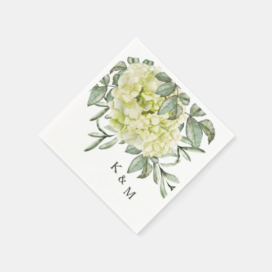 Single Hydrangea Foliage Monogram Cocktail Napkins Serviette (Ecke)