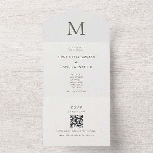 Single Initial Civil Wedding All In One Einladung (Innen Boden)