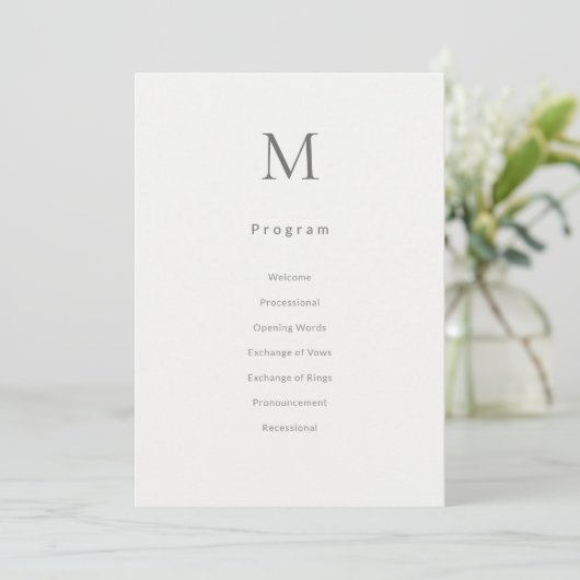 Single Initial Civil Wedding Program Card Programm (Stehend Vorderseite)