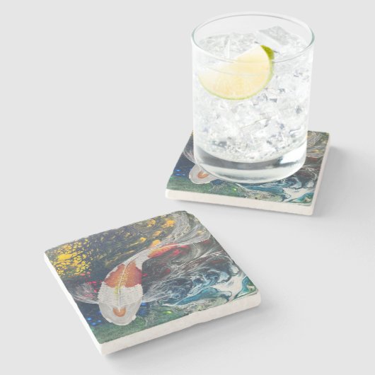 Single Koi on Coaster Steinuntersetzer (Seitenansicht)