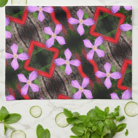 Single Lavender Clematis Blume Abstraktes Muster Geschirrtuch (Gefaltet)