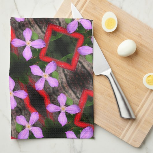 Single Lavender Clematis Blume Abstraktes Muster Geschirrtuch (Viertel Falte)