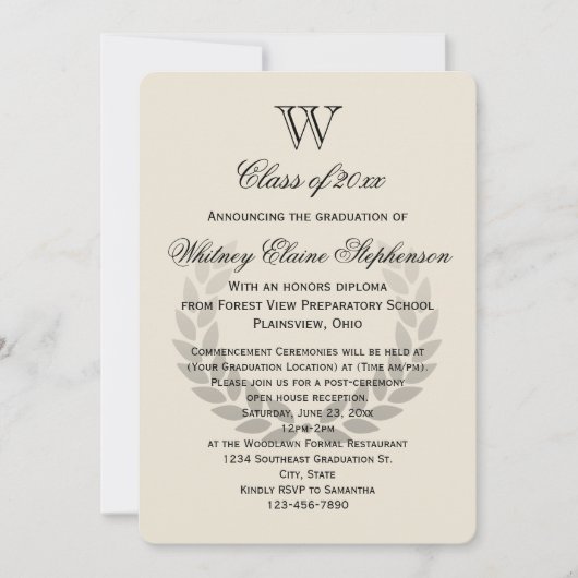 Single Letter Monogram Classic Uni-Abschluss Einladung (Vorderseite)