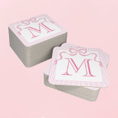 Single Letter Monogram Pink Bow, benutzerdefiniert Rechteckiger Pappuntersetzer