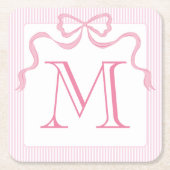 Single Letter Monogram Pink Bow, benutzerdefiniert Rechteckiger Pappuntersetzer (Vorderseite)