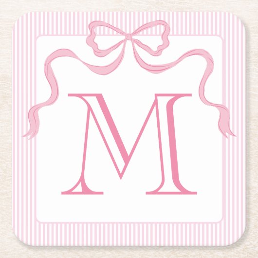 Single Letter Monogram Pink Bow, benutzerdefiniert Rechteckiger Pappuntersetzer (Vorderseite)