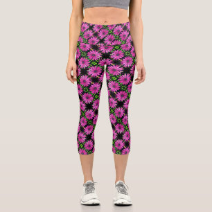 Single Lila African Daisy Blume Muster Capri Leggings