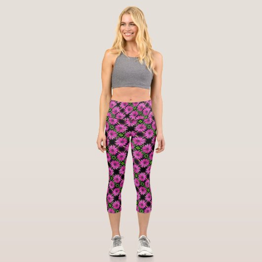 Single Lila African Daisy Blume Muster Capri Leggings (Vorderseite)