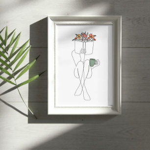 Single Line Art eines Buches Girl Reading Poster