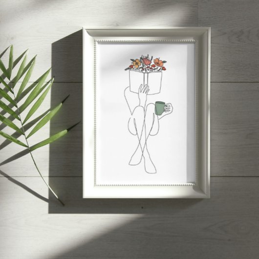 Single Line Art eines Buches Girl Reading Poster