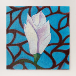 Single Magnolia Blume Blaues Template Frühjahr Puzzle