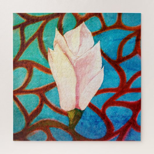 Single Magnolia Blume Rosa Aquamarine Vorlage Früh Puzzle (Vertikal)