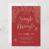 Single Mingle Valentine Party Red and Gold Einladung (Vorderseite)
