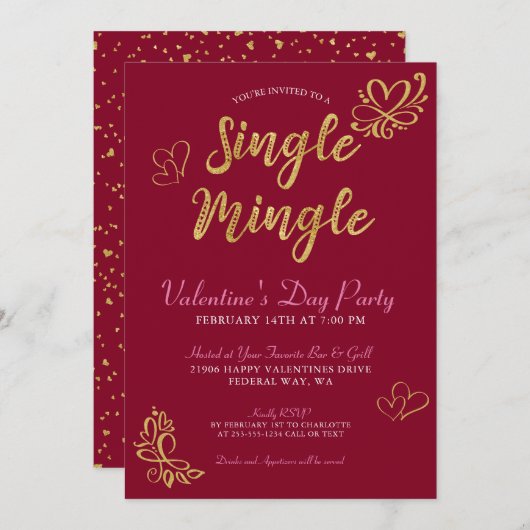 Single Mingle Valentine's Day Party Einladung (Vorne/Hinten)