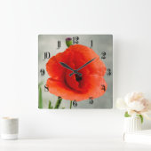 Single Mohn Blume Foto Quadratische Wanduhr (Zuhause)