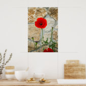 Single Mohn Blume und eine Steinmauer dahinter Poster (Küche)