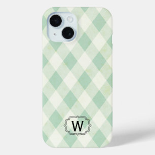 Single Monogram Gerahmt auf Mint und Green Gingham Case-Mate iPhone Hülle