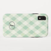 Single Monogram Gerahmt auf Mint und Green Gingham Case-Mate iPhone Hülle (Rückseite (Horizontal))