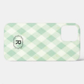 Single Monogram Gerahmt auf Mint und Green Gingham Case-Mate iPhone Hülle (Rückseite (Horizontal))