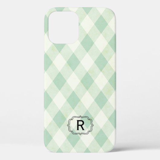Single Monogram Gerahmt auf Mint und Green Gingham Case-Mate iPhone Hülle (Rückseite)