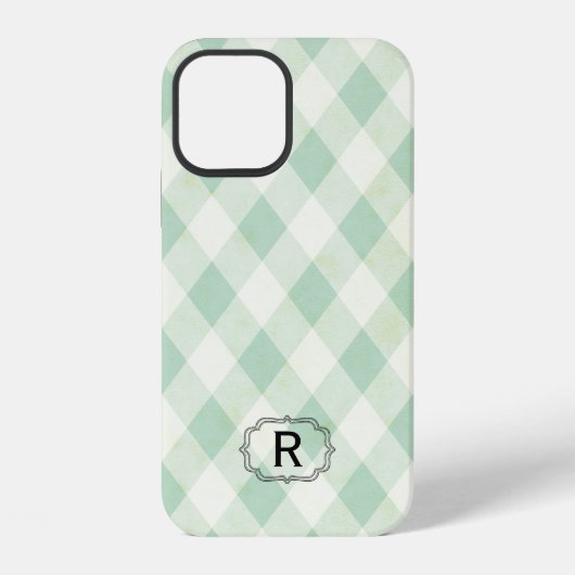Single Monogram Gerahmt auf Mint und Green Gingham iPhone Hülle (Rückseite)