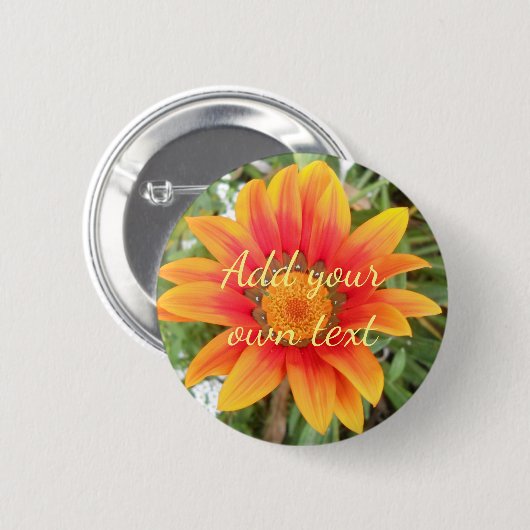 Single Orange Blume Benutzerdefinierter Text Button (Vorne & Hinten)