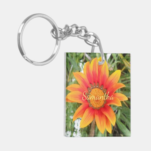 Single Orange Blume Personalisiert Schlüsselanhänger (Vorderseite links)