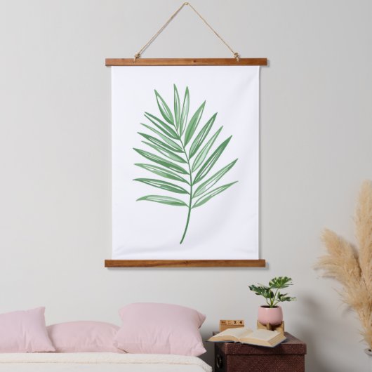Single Palm Leaf Illustration Wandteppich Mit Holzrahmen (Schlafzimmer)