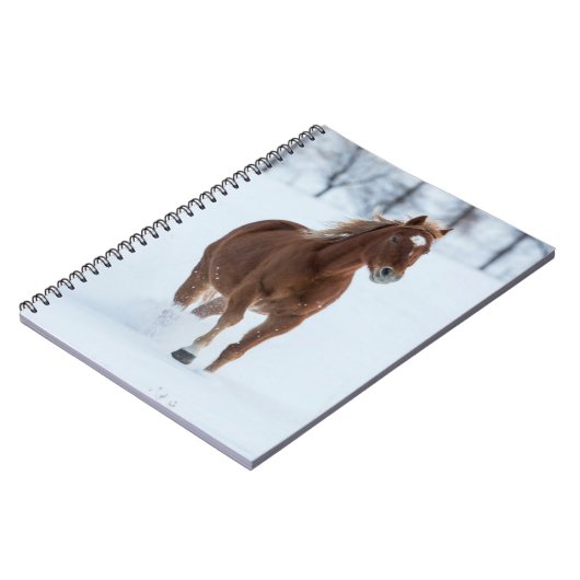 Single Pferd läuft im Schnee Notizblock (Linke Seite)