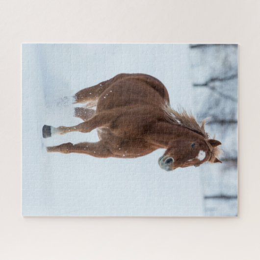 Single Pferd läuft im Schnee Puzzle (Horizontal)