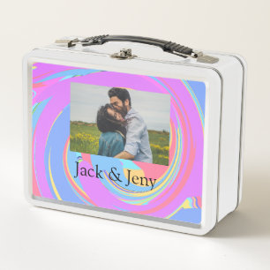 Single pink blue watercoloradd name foto metall brotdose