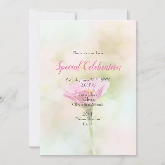 "Single Pink Daisy" jedes Mal Einladung (Vorderseite)