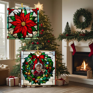 Single Poinsettias Imitate Hartglas Keramikornament