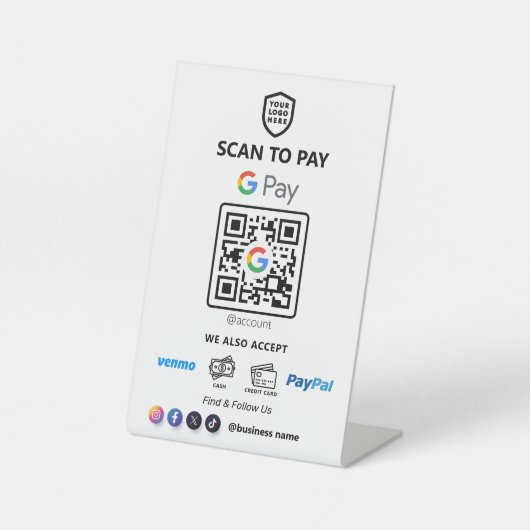 Single QR Code Zahlung | Weißer Scan zu bezahlen Sockelschild (Vorderseite)