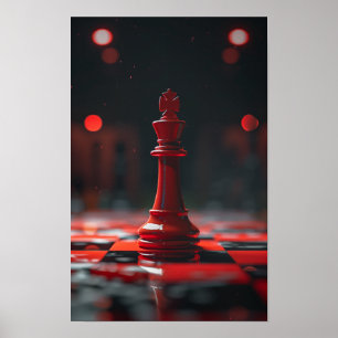 Single Red King Schach Piece Poster