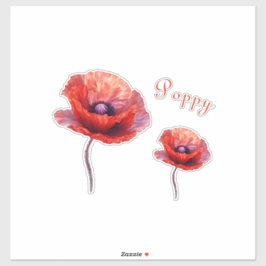 Single Red Poppy Blume Aufkleber (Blatt)