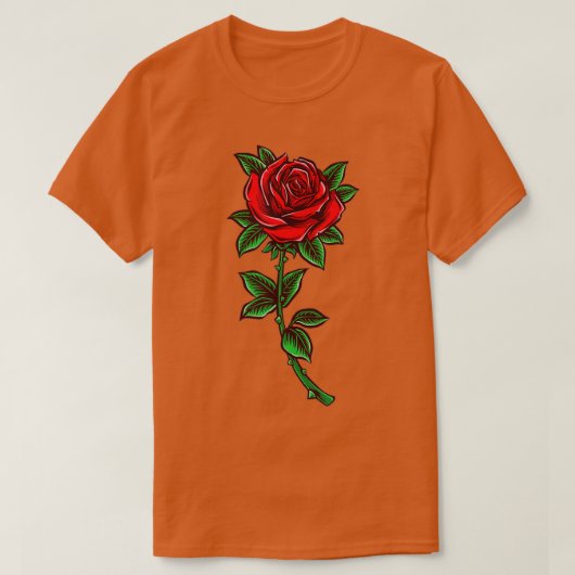 Single Red Rose Flower Romantic Love T-Shirt (Design vorne)