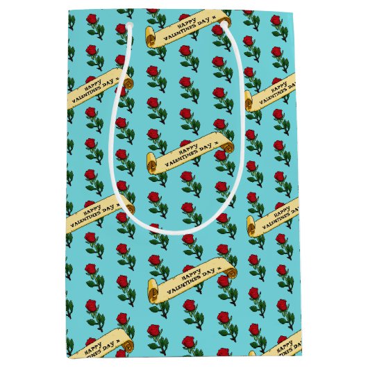 Single Red Rose Happy Valentine's Day 80s Retro Mittlere Geschenktüte (Vorderseite)