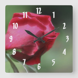 Single Red Rosenknospe Blumen Quadratische Wanduhr