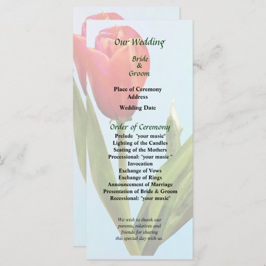 Single Red Tulip Wedding Program Programm (Vorne/Hinten)
