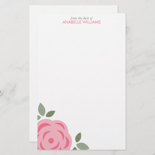 Single-rosa Blume Briefpapier (Vorne/Hinten)
