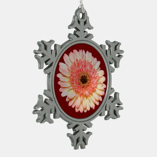 Single-Rosa-Gerber-Blume Schneeflocken Zinn-Ornament (Links)