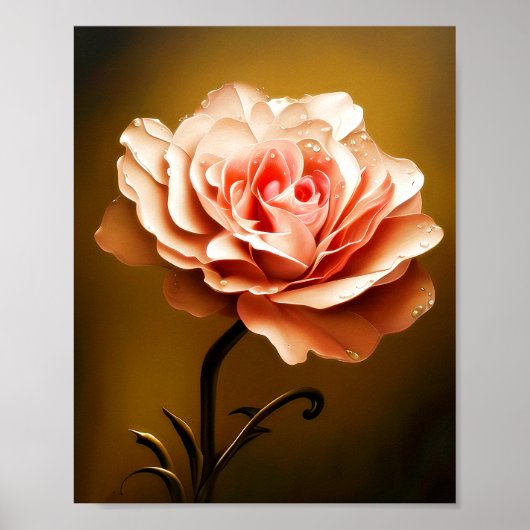 Single Rosa Rosa mit Wasserstellen Poster (Vorne)