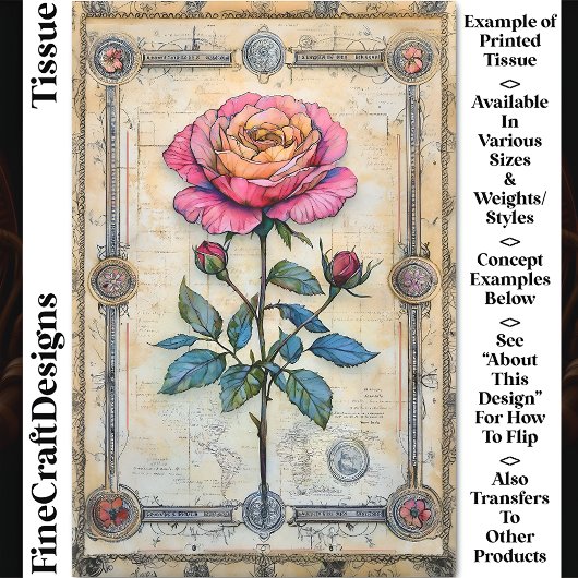 Single Rosa Rose, CZ9 Decoupage Seidenpapier