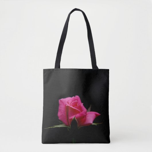 Single-rosa Rosen-Blüte auf Schwarzem Tasche (Vorderseite)