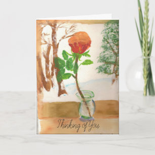 Single Rose in einer Vase mit winterlichem Hinterg Karte