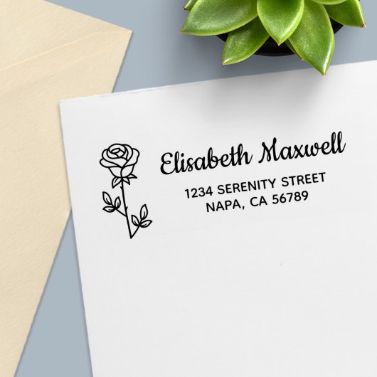 Single Rose Return Address Permastempel