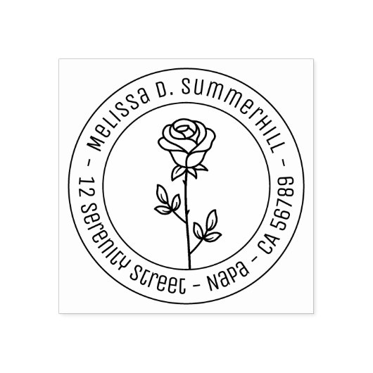 Single Rose Round Address Gummistempel (Prägung)